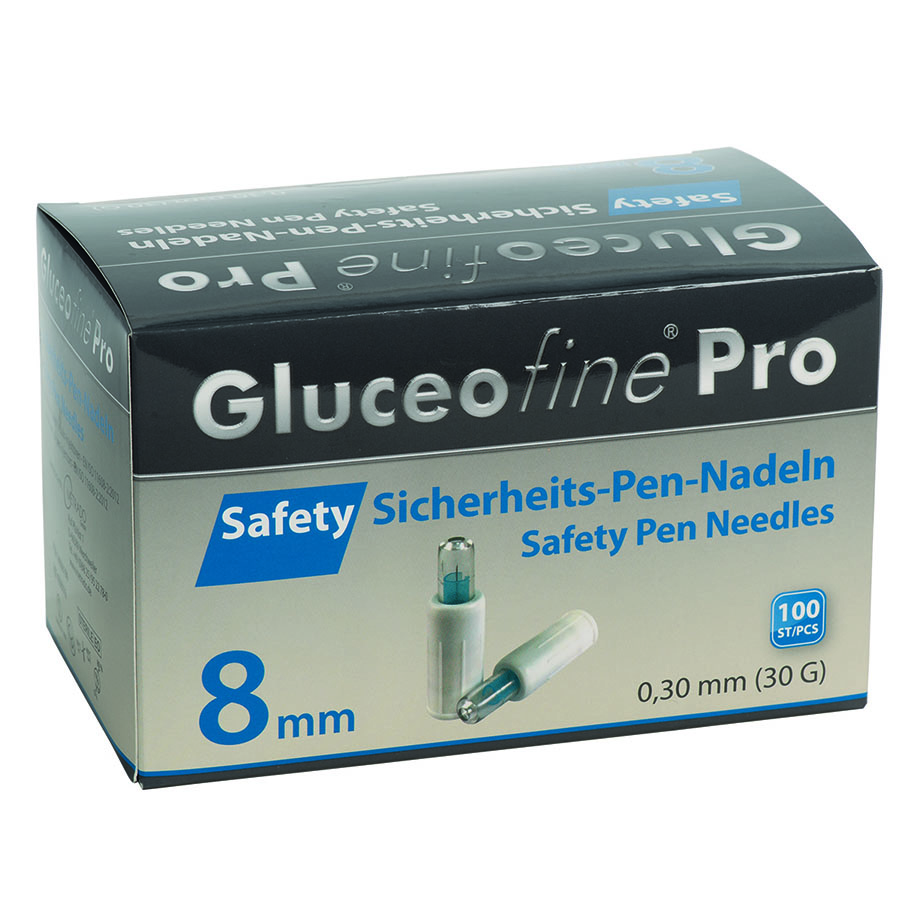 Gluceofine Pro Safety Sicherheits- Pen-Nadeln 30 G, 0,30 x 8 mm (100 Stck.)