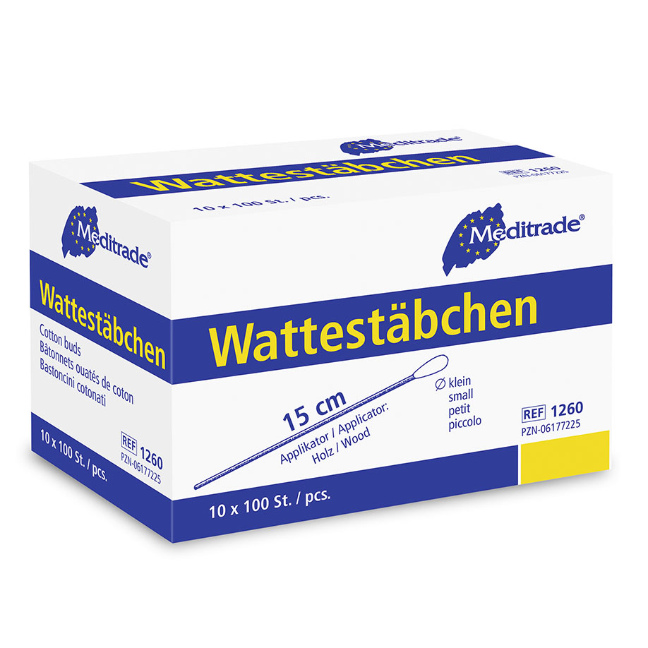 Wattestäbchen Holz, 15 cm lang, kleiner Wattekopf, ca. 12 x 5 mm