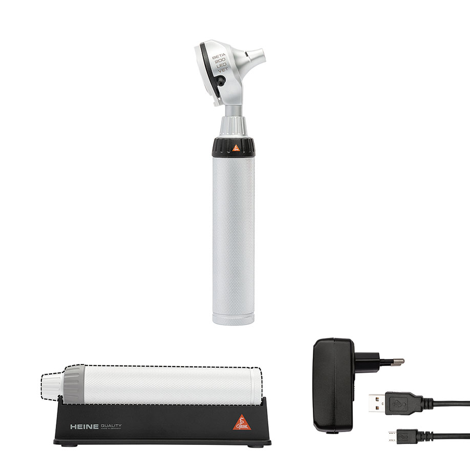 BETA 200 LED VET. F.O. Otoskop 3,5 V mit BETA4 USB Ladegriff, USB Kabel und