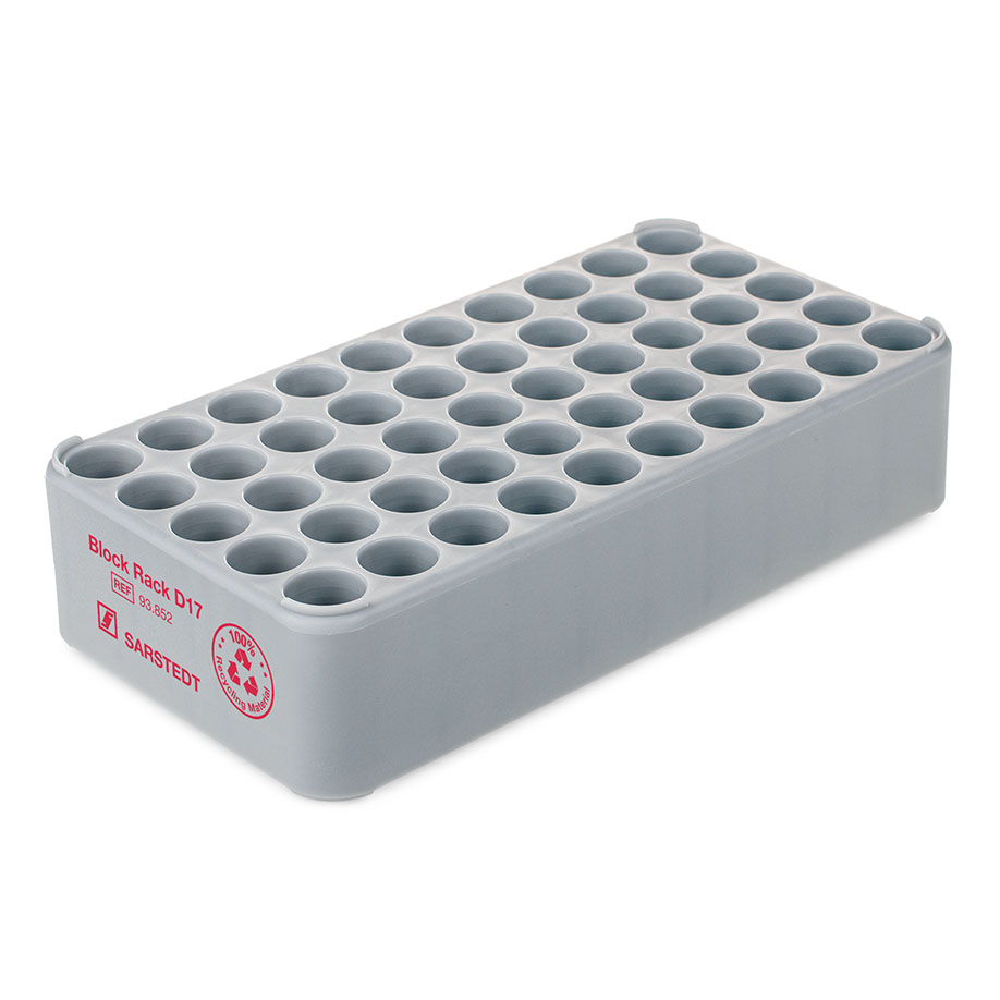 S-Monovette-Rack D 17, grau, 50 Bohrungen Ø 17 mm, ohne Griffe