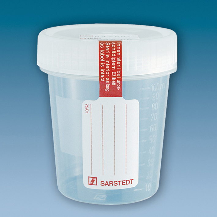 Schraubbecher 100 ml steril, mit montiertem Schraubdeckel (5 Stck.)