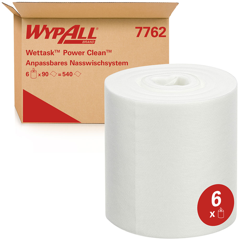 WypAll Wettask Power Clean Tücher, weiß, 30,5 x 31,8 cm  (6 Rl. à 90 Bl.)