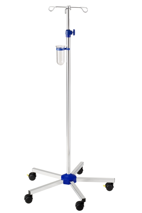 Infusionsständer verchromt mit Beschwerung, Doppellaufrollen Ø 50 mm