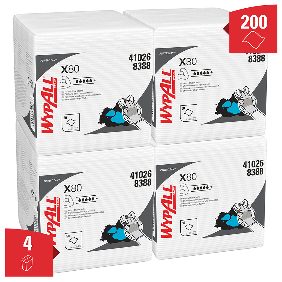 WYPALL X80 Wischtücher, geprägt, 1-lagig, weiß, 30,5x31,8 cm (4 x 50 Bl.)