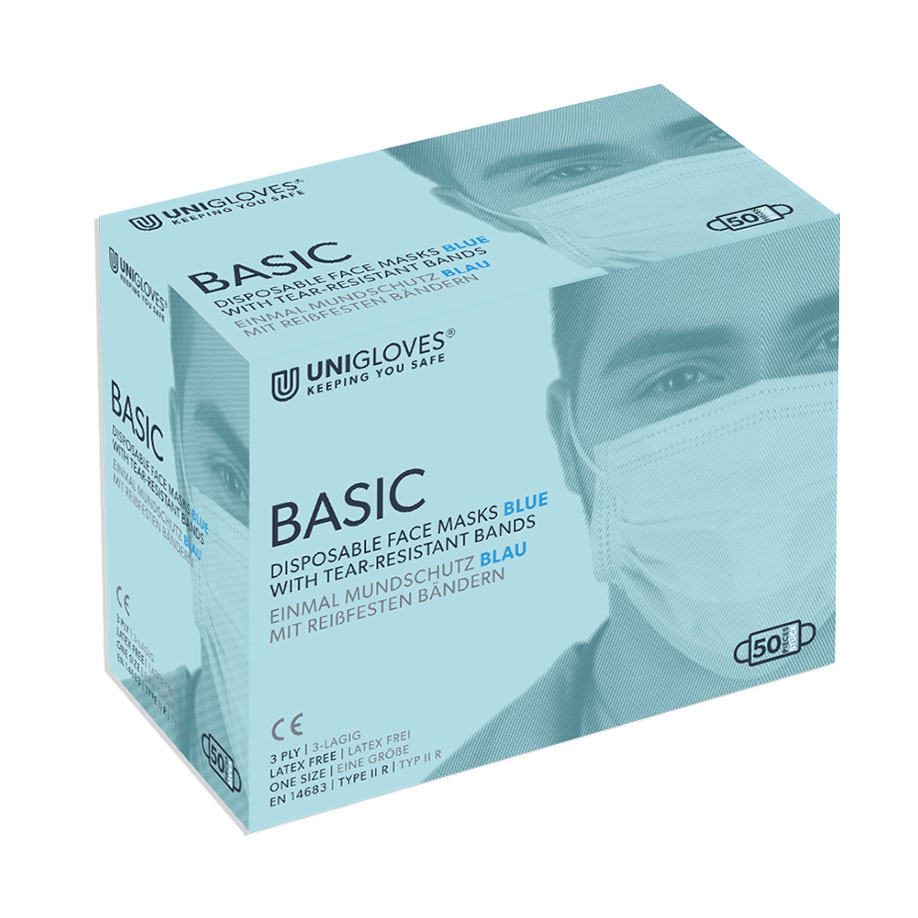 OP-Mundschutz Basic, mit Bändern, blau (50 Stck.)