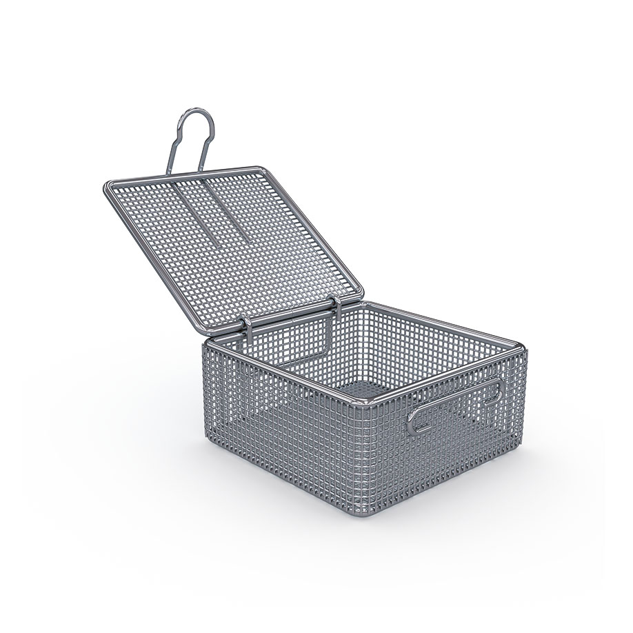Siebkorb für Kleinteile 80 x 80 x 42 mm, mit Bodenrahmen und Deckel