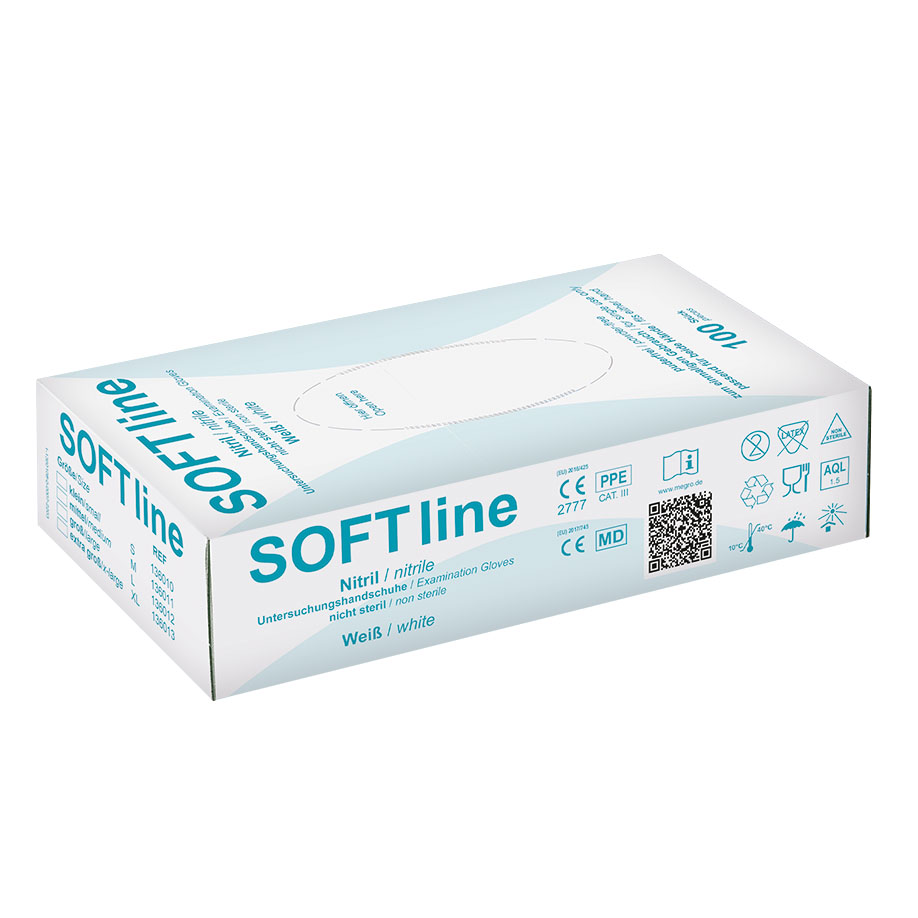 SOFT line Nitril U.-Handschuhe weiß, Gr. L unsteril puderfrei (100 Stck.) -wieder lieferbar ab Ende August-/ Alternative: WIR 40451203