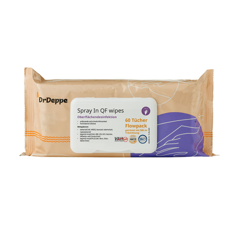 Spray In QF wipes (60 Tücher) Flow- Pack, Flächendesinfektion, alkoholhaltig