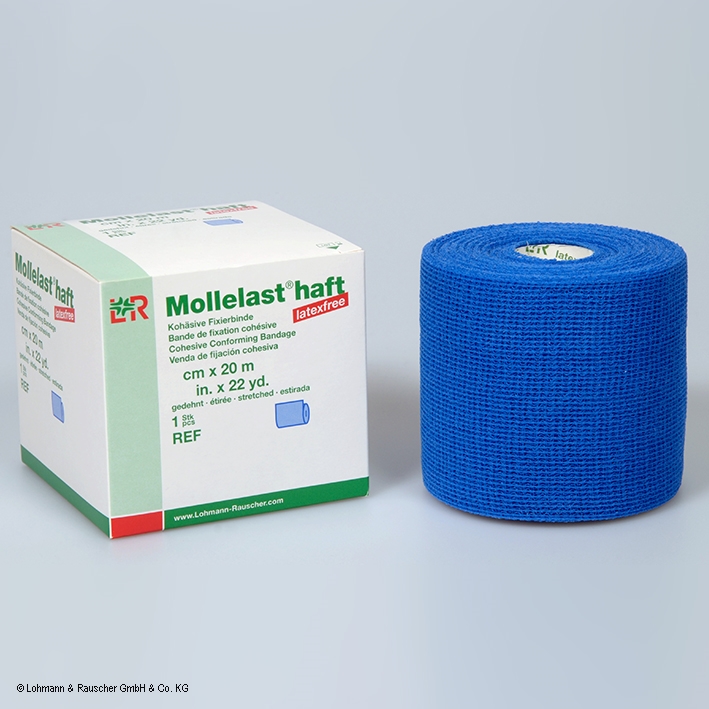 Mollelast haft color latexfrei Fixierbinde blau, 20 m x 6 cm