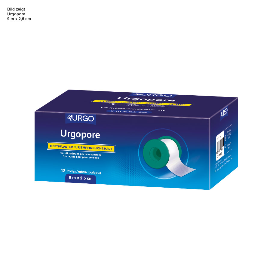 Urgopore Rollenpflaster, weiß, 9 m x 2,5 cm, ohne Schutzring (12 Rl.)