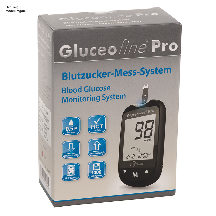 Gluceofine Pro Blutzuckermesssystem mg/dL