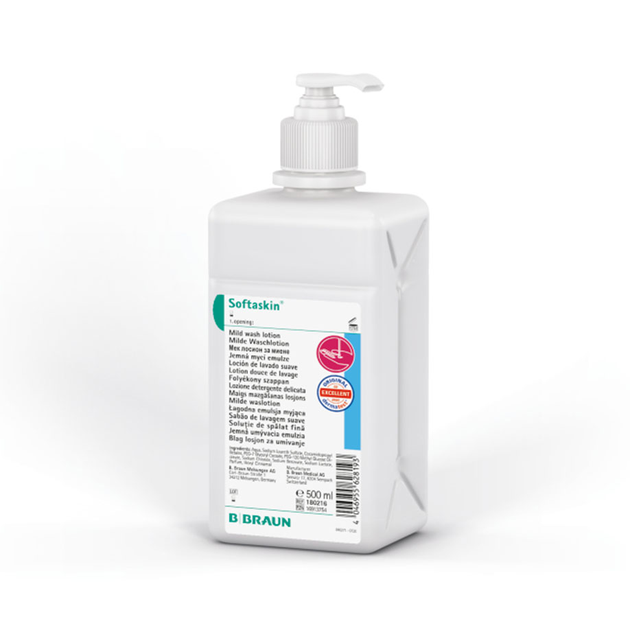 Softaskin 500 ml Waschlotion mit aufgesetzter Dosierpumpe