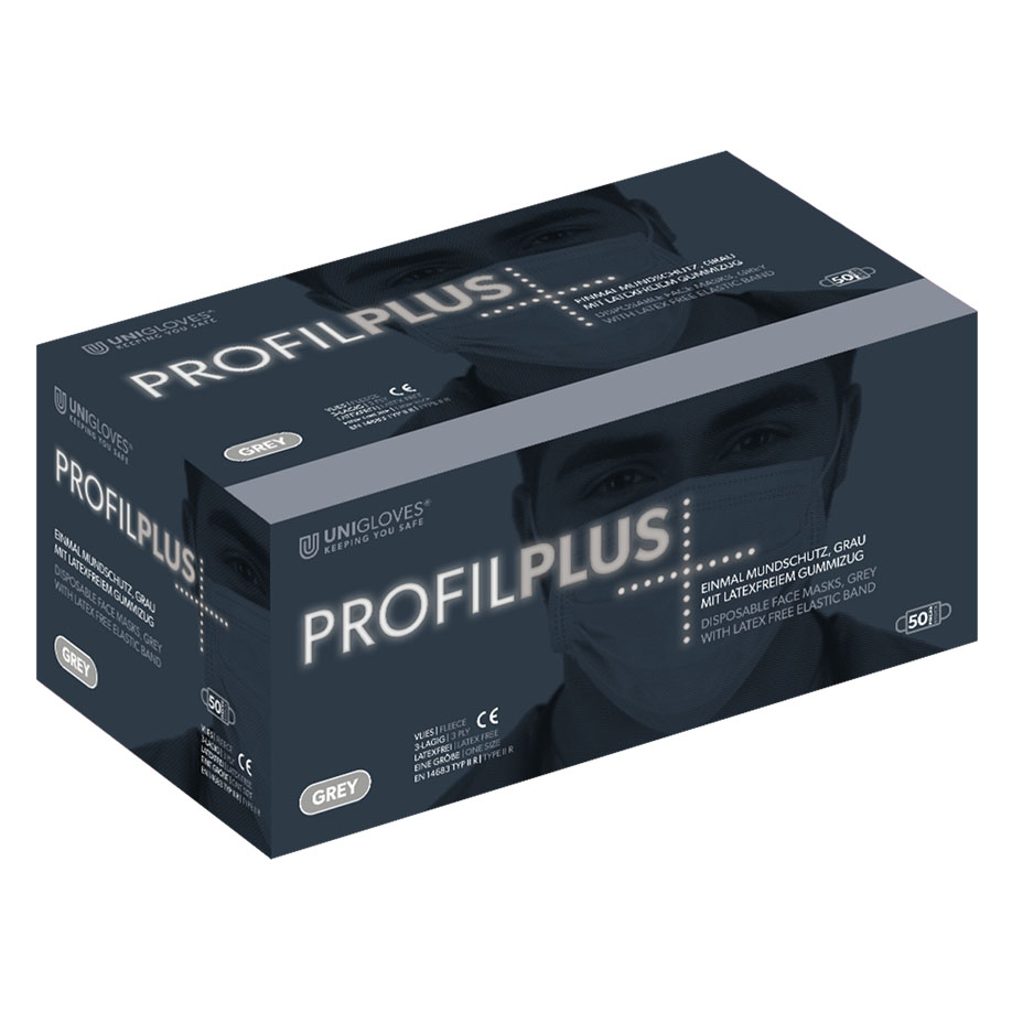 Einmal-Mundschutz Profil Plus, mit Gummizug, grau (50 Stck.)