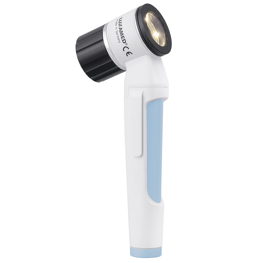 LuxaScope Dermatoskop LED 2,5 V, weiß/weiß-blau, Kontaktscheibe mit Skala