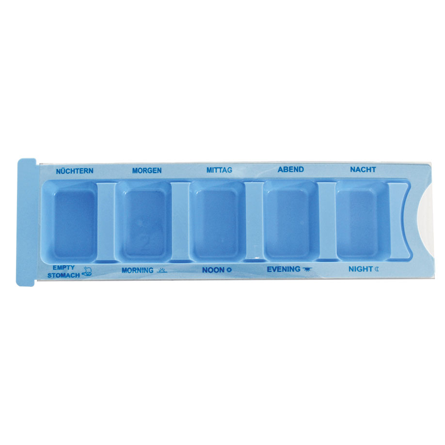 Medikamentendispenser blau (200 Stck.) Nüchtern, Morgen, Mittag, Abend, Nacht