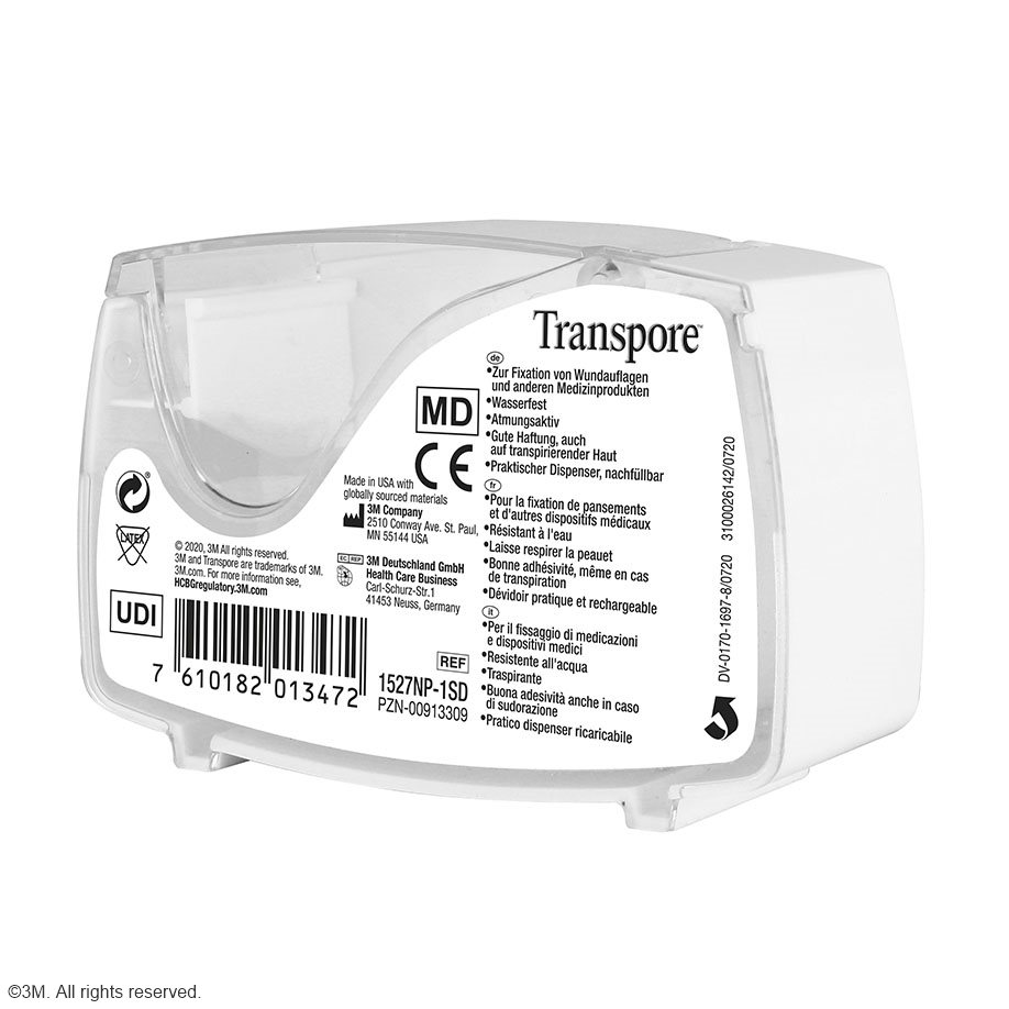 3M Transpore Fixierpflaster transparent, 2,5 cm x 5 m cm mit Abroller