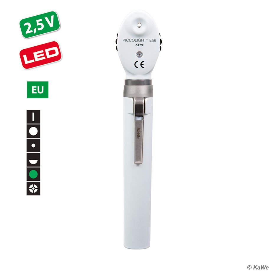 KaWe PICCOLIGHT E56 LED Ophthalmoskop 2,5 V stone, Griff AA, 6 Blenden