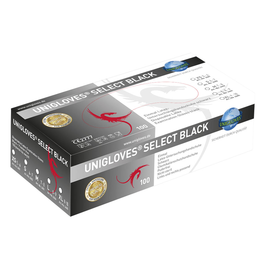 Select Black U.-Handschuhe Gr. XL Latex unsteril puderfrei schwarz (100 Stck.)