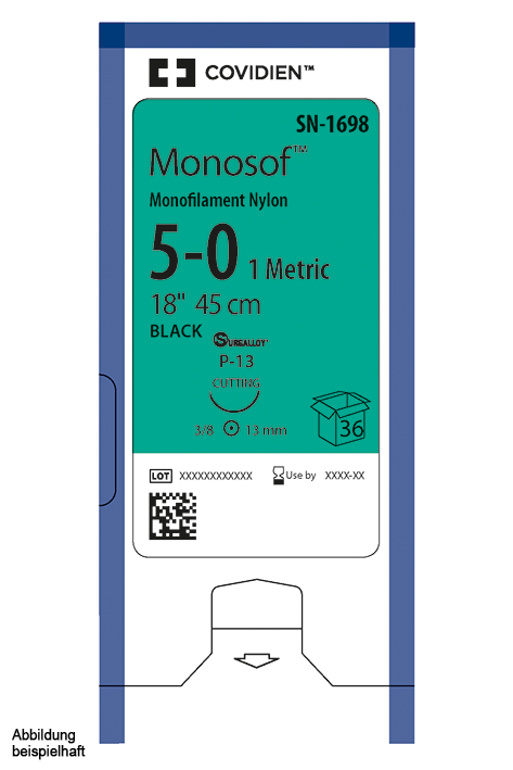 Monosof P-13 6/0=0,7 schwarz Nahtmaterial Fadenlänge 45 cm (12 Stck.)