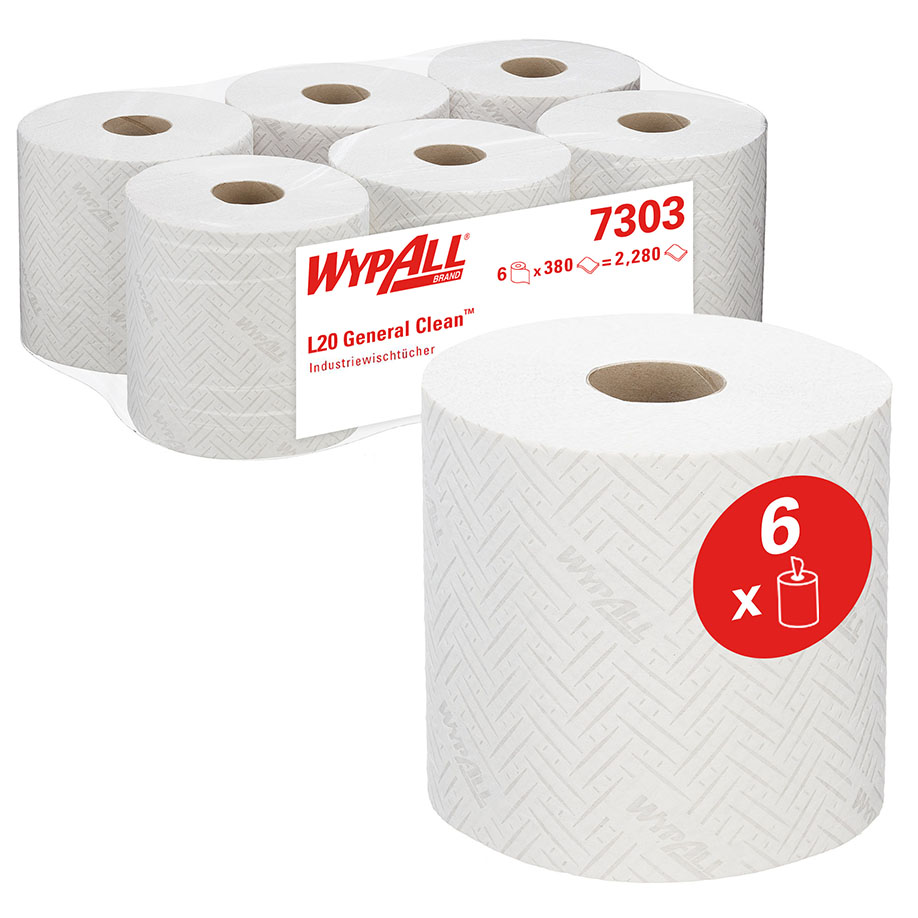 WYPALL Papierwischtücher 2-lagig, weiß 18,5 x 38 cm (6 x 380 Bl.)
