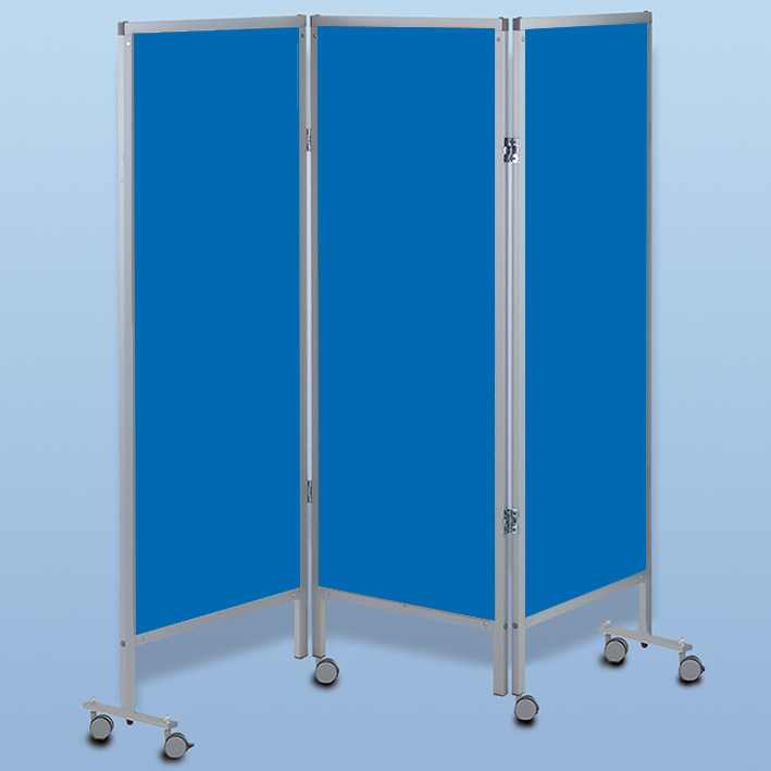 Wandschirm 3-flügelig, fahrbar, Farbe: blau/blau/blau