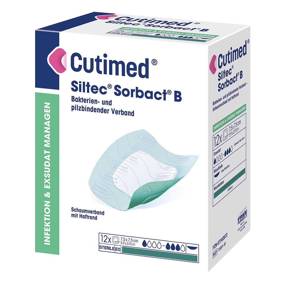 Cutimed Siltec Sorbact B Schaumverband 7,5 x 7,5 cm, steril (12 Stck.)