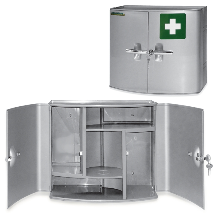 Verbandschrank Kunststoff 2-türig, 38,5 x 18 x 32,5 cm, silber, leer