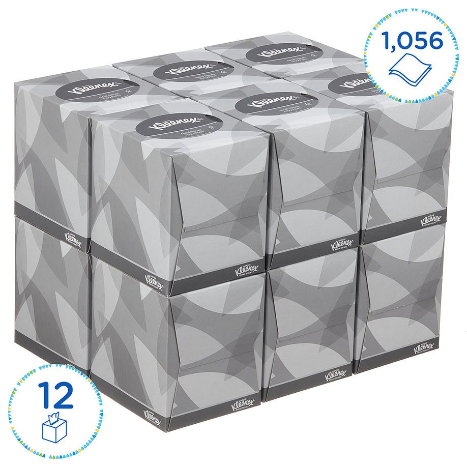 KLEENEX Kosmetiktücher (Würfel-Box), 2-lagig, 20,1 x 21 cm (12 x 88 Bl.)