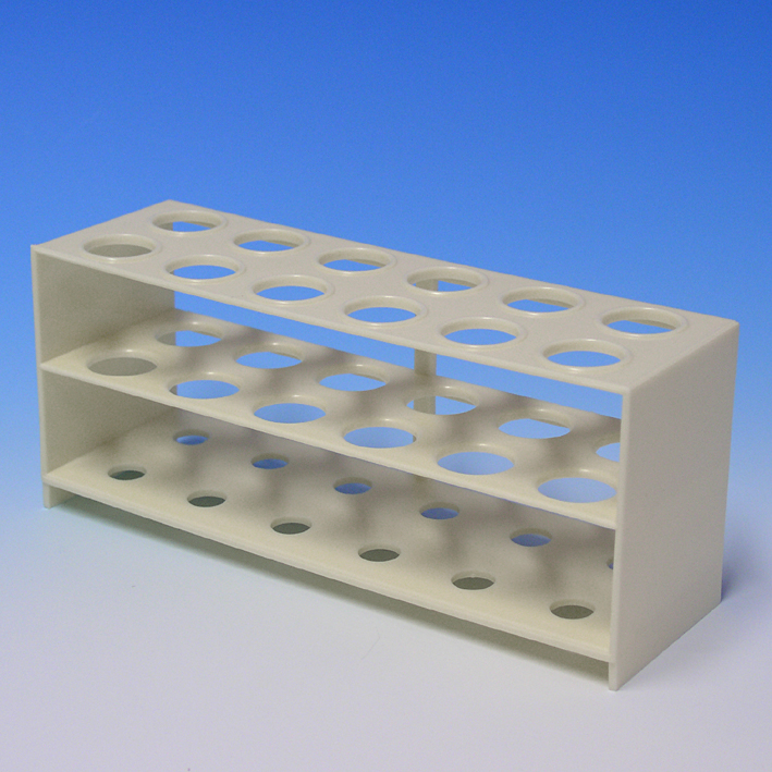 Reagenzglasgestell aus Polystyrol für 12 Gläser bis 20 mm Ø, ohne Stäbe