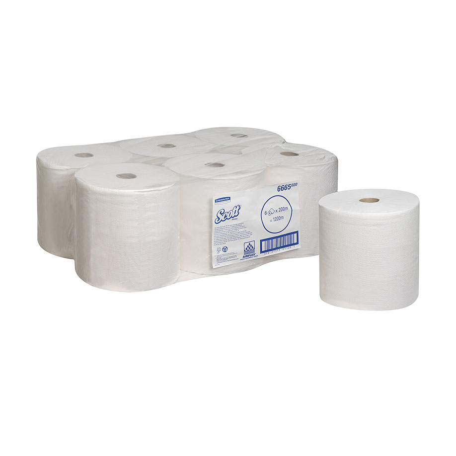 SCOTT Performance Rollenhandtücher, 1-lagig, weiß, 20 cm x 200 m (6 Rl.)