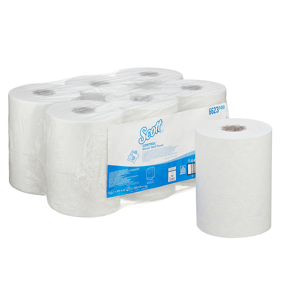SCOTT Control Slimroll Rollenandtücher 1-lagig, weiß, 19,8 cm x 165 m (6 Rl.)