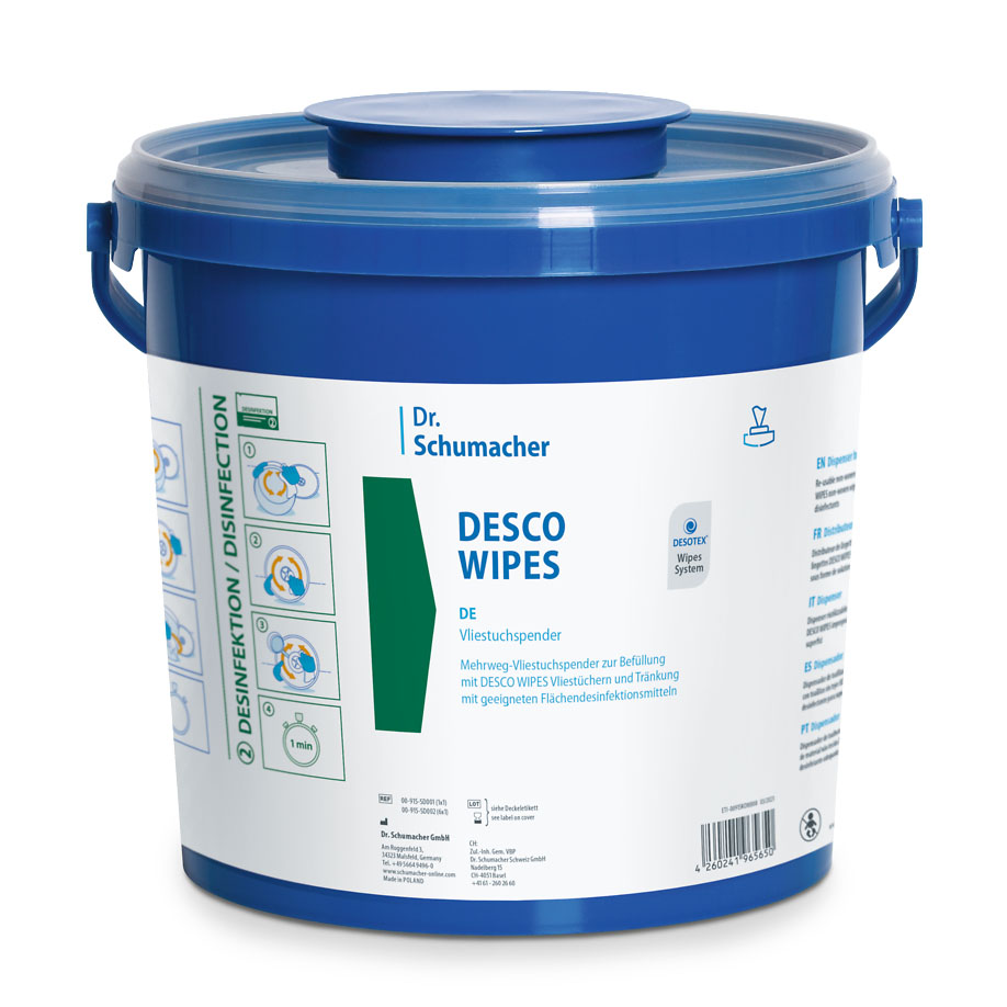 Desco Wipes Vliestuchspender blau (6 Spendereimer) unbefüllt, 5 Ltr.