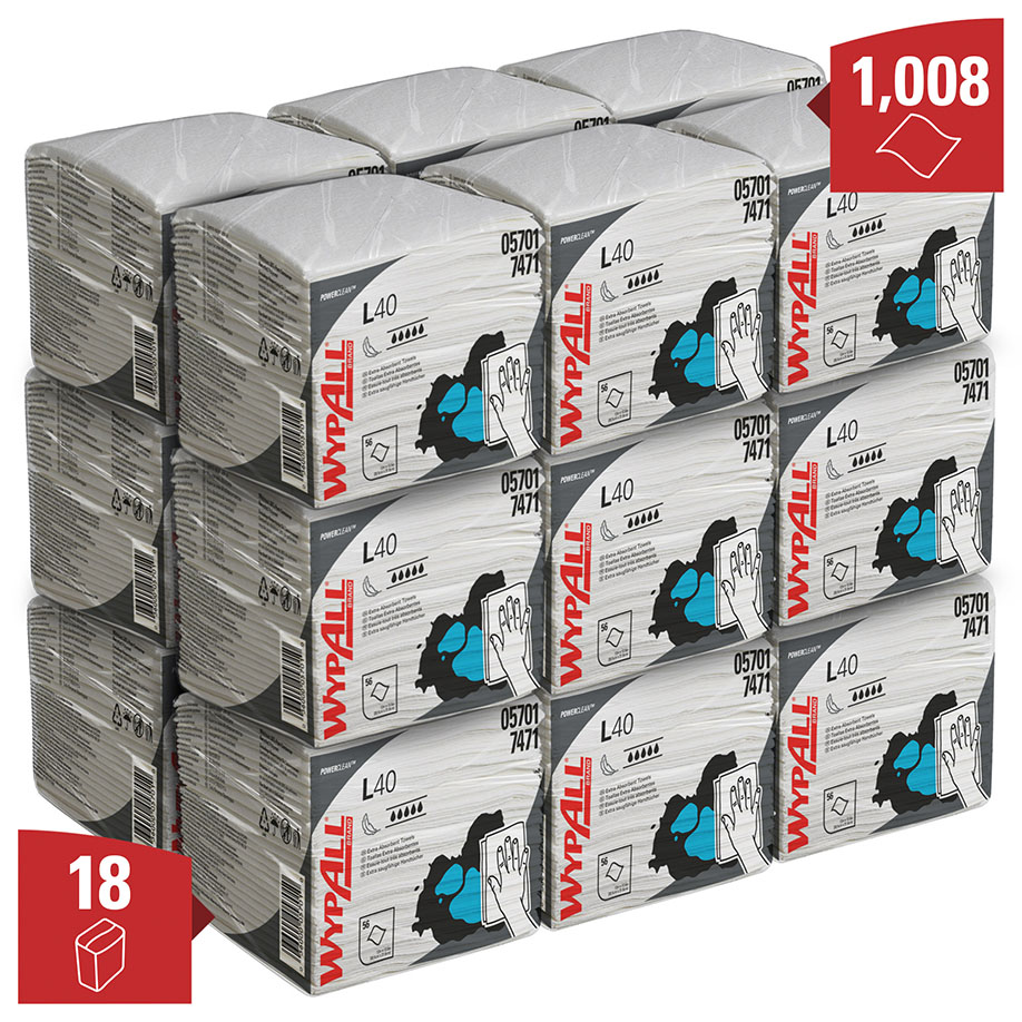 WYPALL L40 Wischtücher, 1-lagig, weiß, 30,4 x 31,7 cm (18 x 56 Bl.)