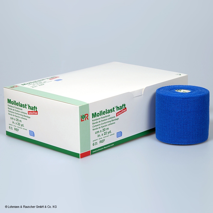 Mollelast haft color latexfrei Fixierbinden blau, 20 m x 10 cm (6Stck.)