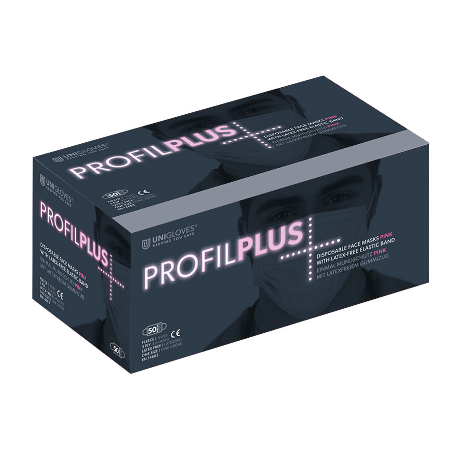 Einmal-Mundschutz Profil Plus, mit Gummizug, pink (50 Stck.)