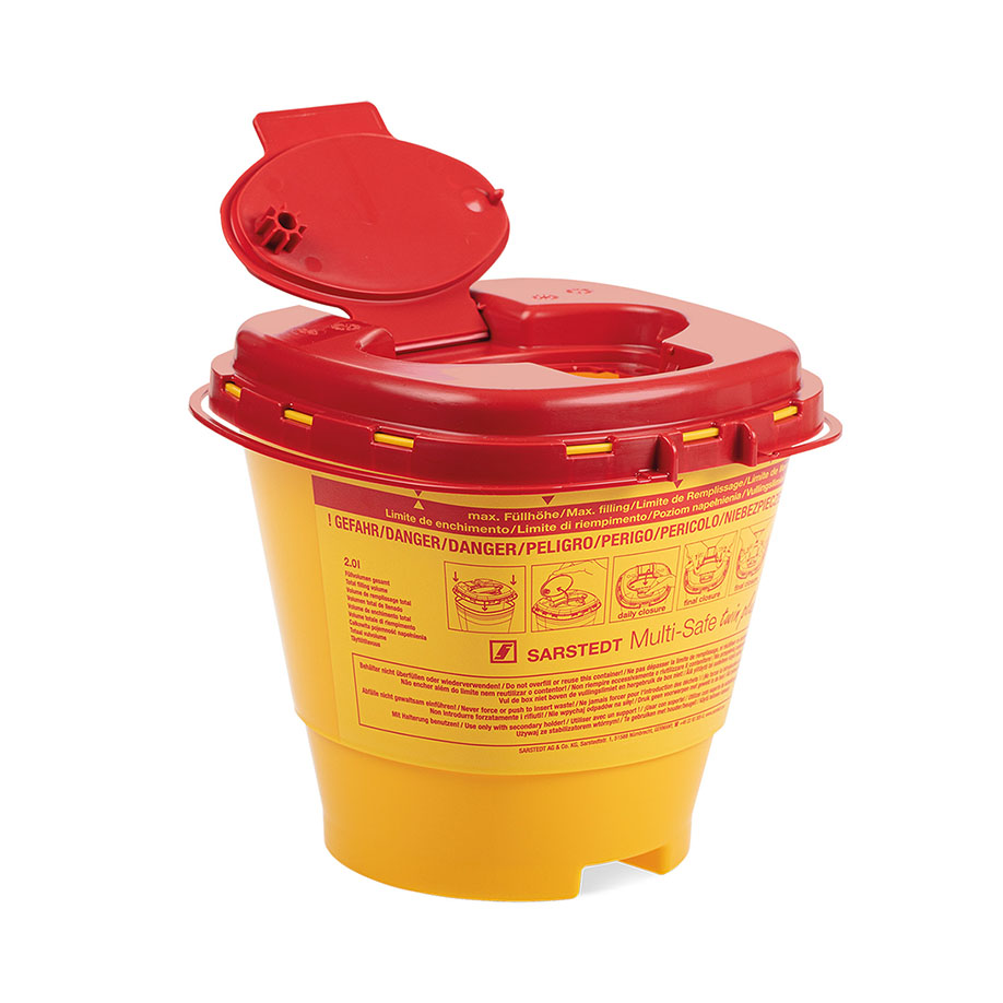 Kanülenabwurfbehälter 2,0 Ltr. Multi-Safe twin plus 2000 mit Biohazard-
