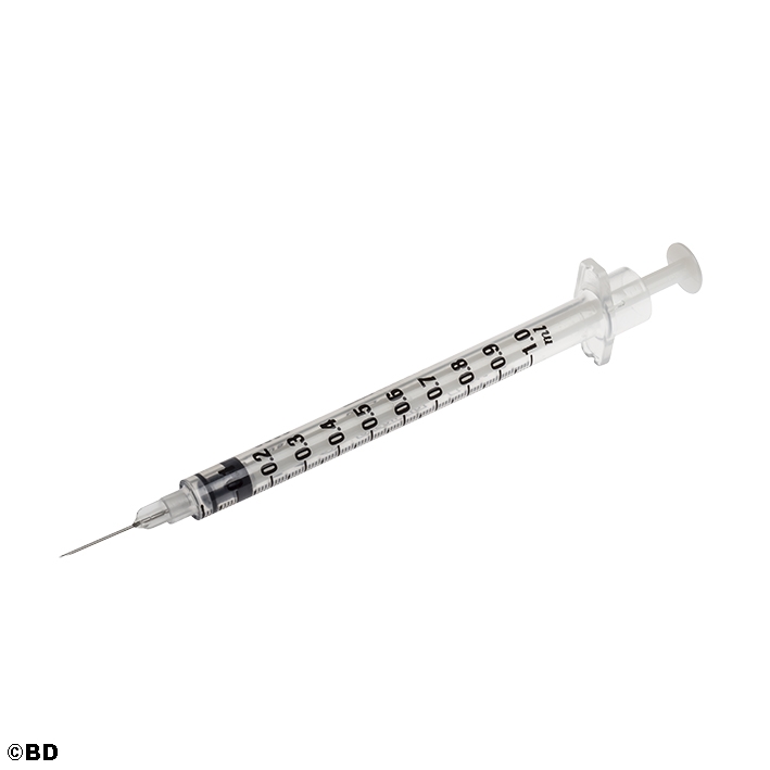 BD Plastipak Sub-Q Einmal-Spritze 1 ml, mit Kanüle 0,45 x 12,7 mm