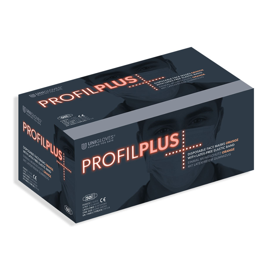 Einmal-Mundschutz Profil Plus, mit Gummizug, orange  (50 Stck.)