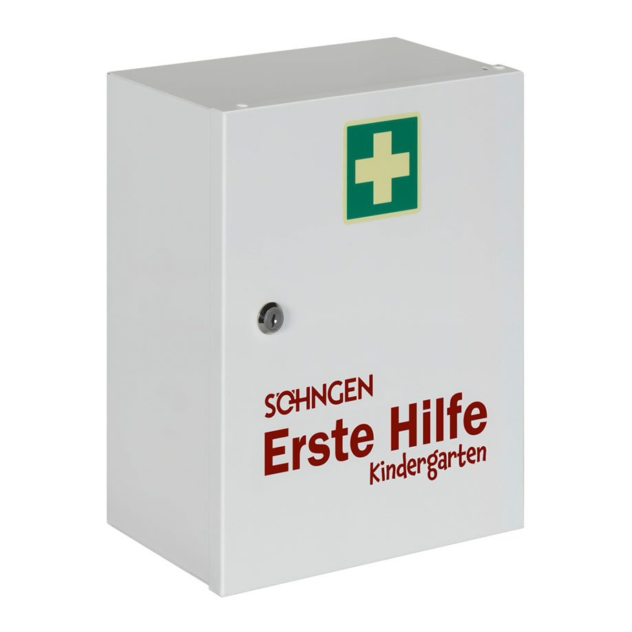 Verbandschrank Kindergarten, gefüllt
