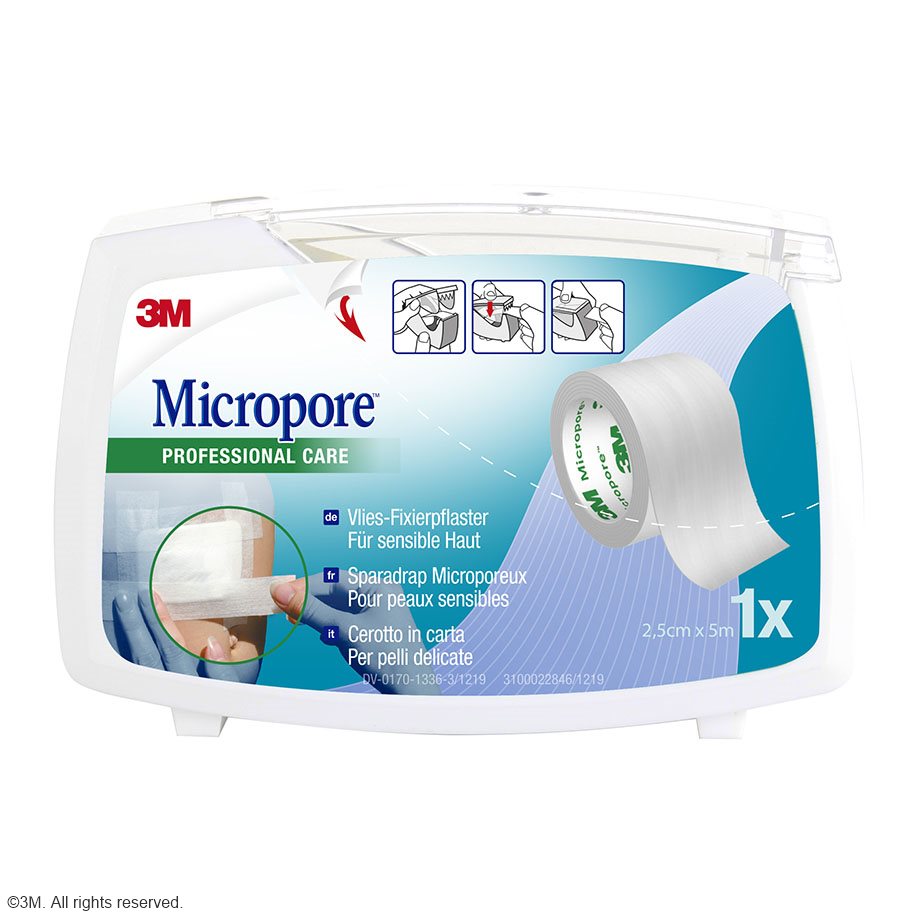 3M Micropore Vliespflaster weiß, 2,5 cm x 5 m, mit Abroller