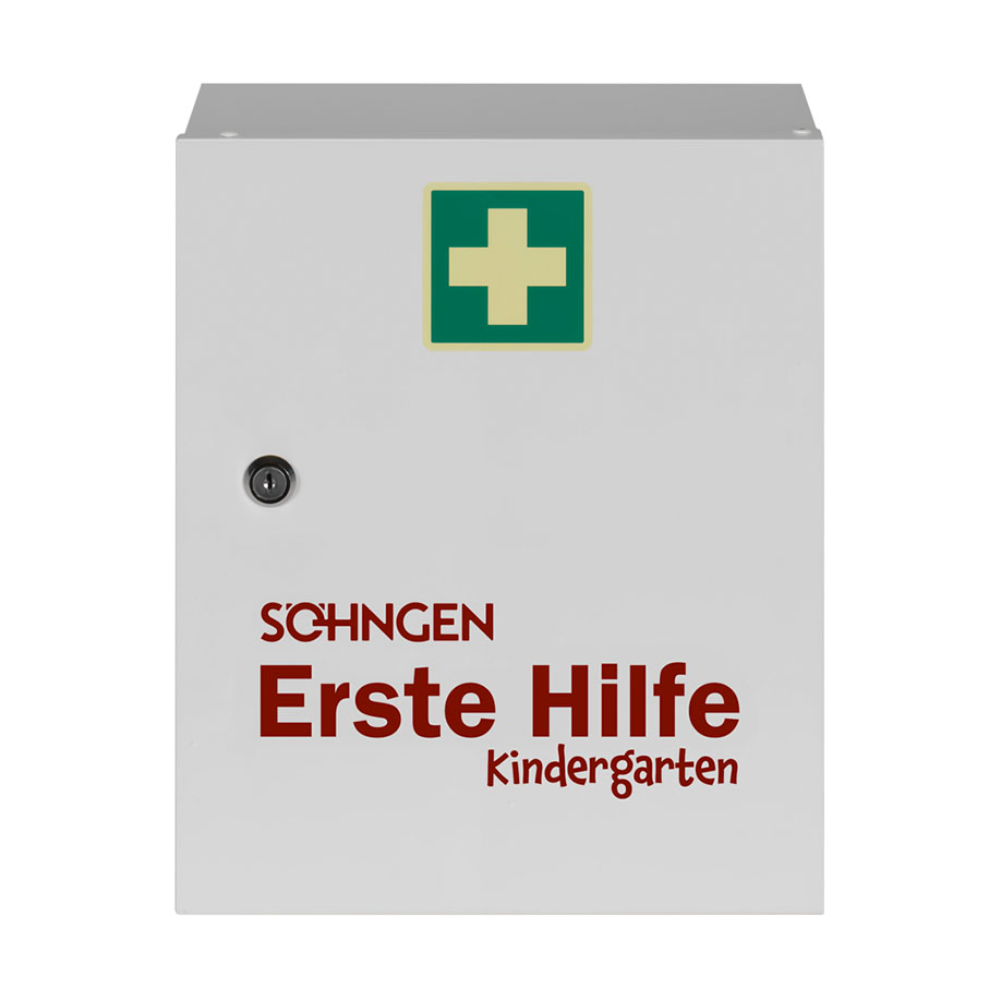 Verbandschrank Kindergarten, gefüllt