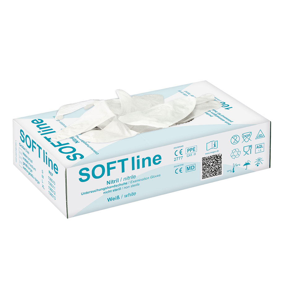 SOFT line Nitril U.-Handschuhe weiß, Gr. L unsteril puderfrei (100 Stck.) -wieder lieferbar ab Ende August-/ Alternative: WIR 40451203