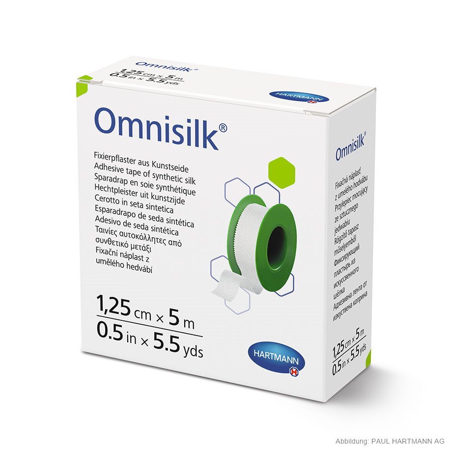 Omnisilk Fixierpflaster 5 m x 1,25 cm, mit Sprengring