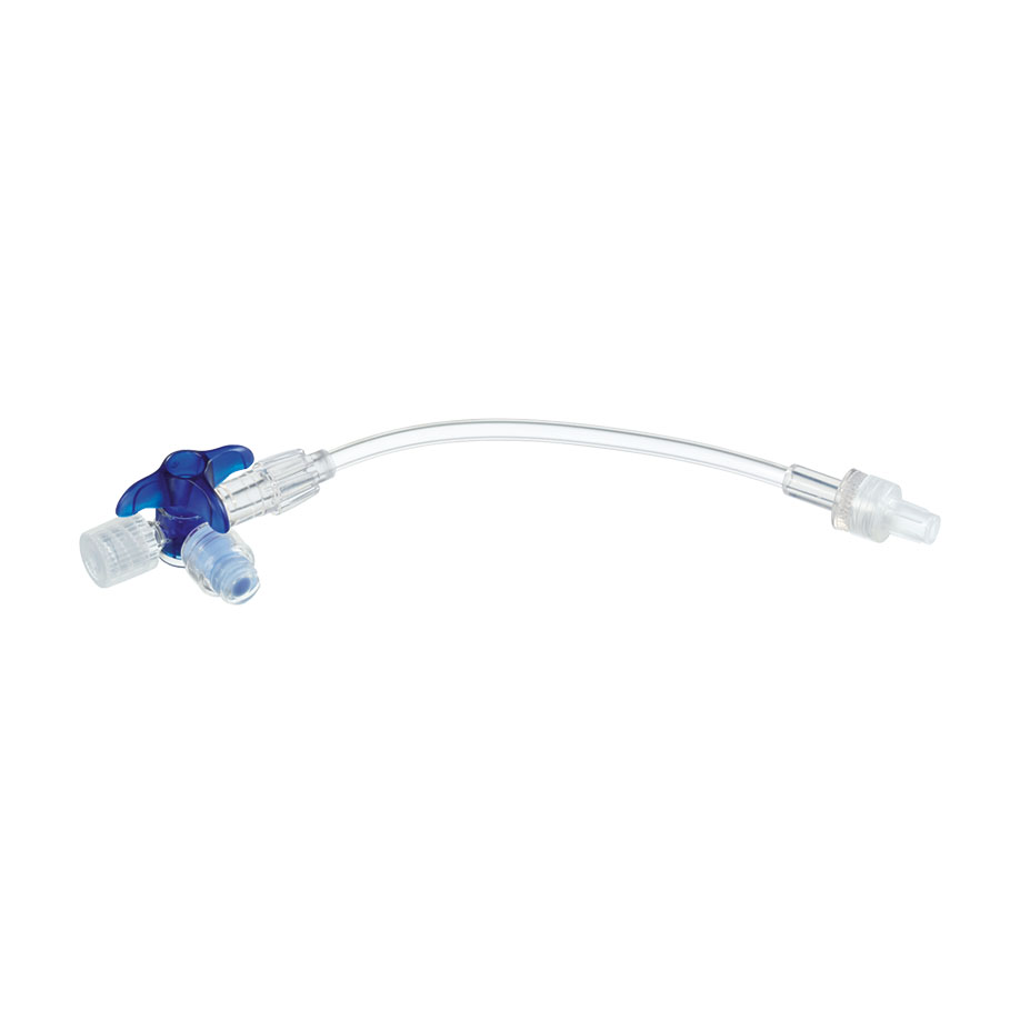Discofix C-3 Dreiwegehahn blau steril, mit Safeflow, Verbindungsleitung 10 cm