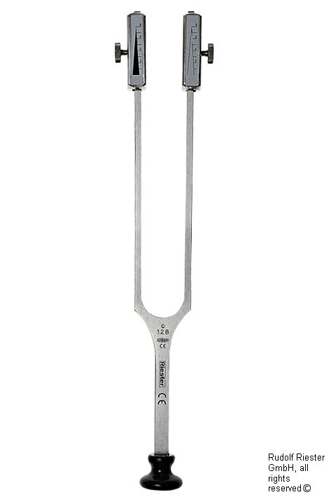 Stimmgabel Rydel-Seiffer, c64 Hz/c128 Hz mit Fuß, Stahl, abnehmbarer Dämpfer