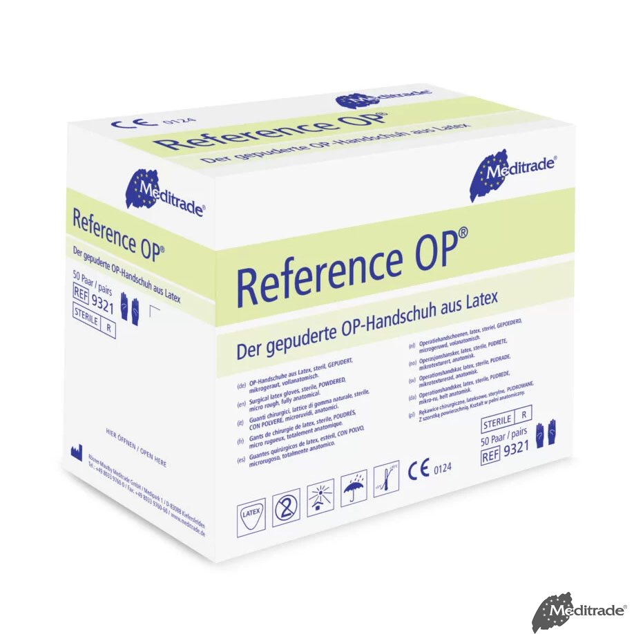 Reference OP-Handschuhe Latex, leicht gepudert, steril, Gr. 9 (50 Paar)