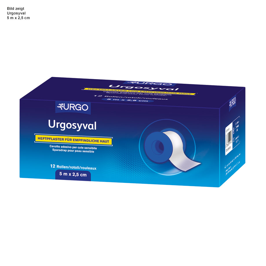 Urgosyval Rollenpflaster, weiß 5 m x 1,25 cm, ohne Schutzring (12 Rl.)