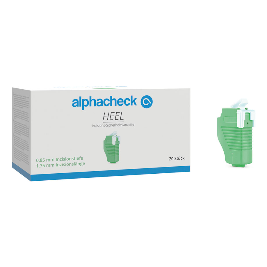 alphacheck HEEL Inzisions-Sicherheits- lanzetten 0,85 x 1,75 mm (20 Stck.)