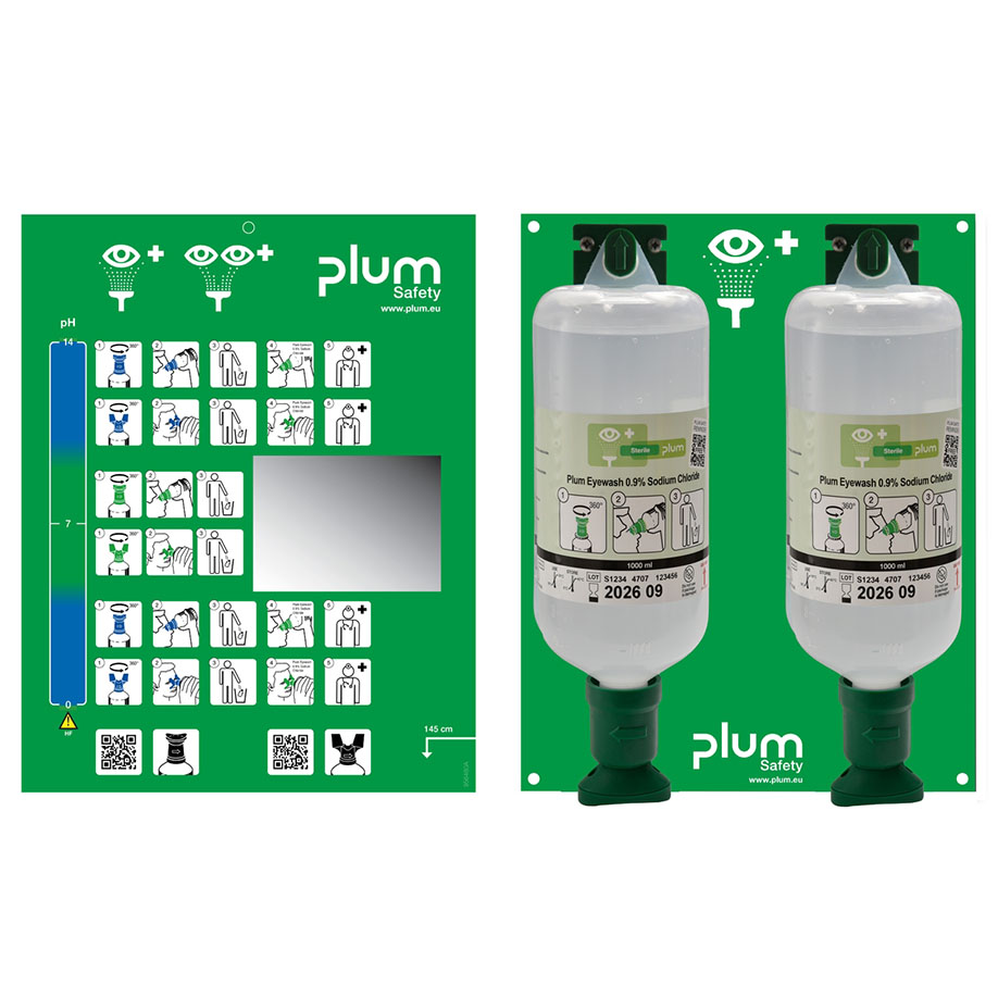 Plum Open Station Double, 2 Flaschen inkl. Wandhalter, Piktogramm, Spiegel
