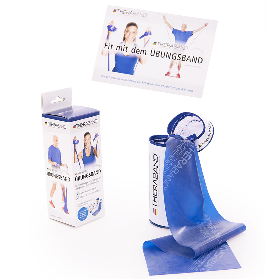 TheraBand 2,5 m, blau/extra stark, inkl.Türanker-Tasche mit Übungsanleitung